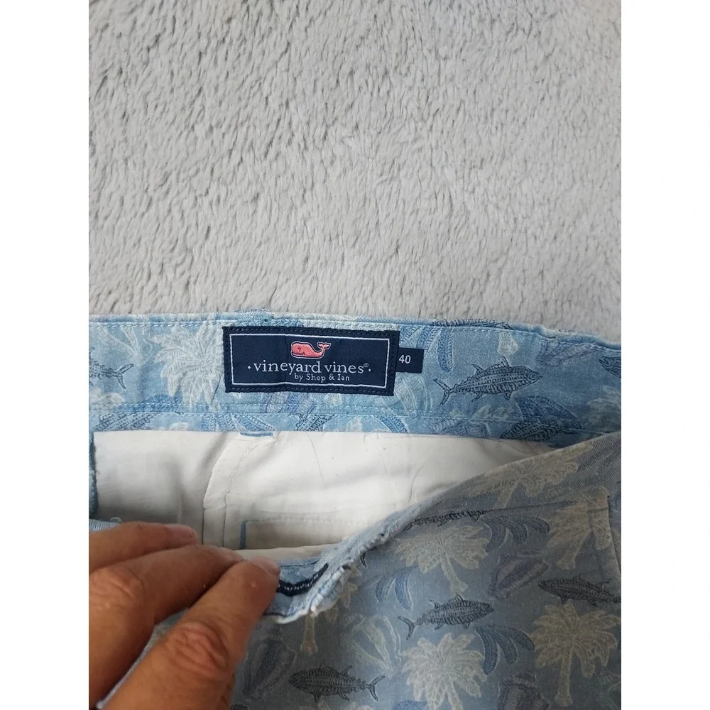 Vineyard Vines Breaker Short Mens 40 Palm Tree Fish Print Blue Preppy STARCHED